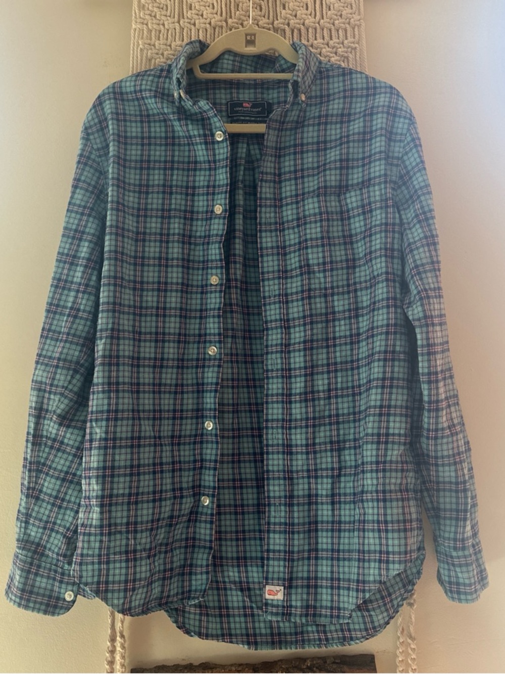 Vineyard Vines Teal & Navy Plaid Performance Button-Down